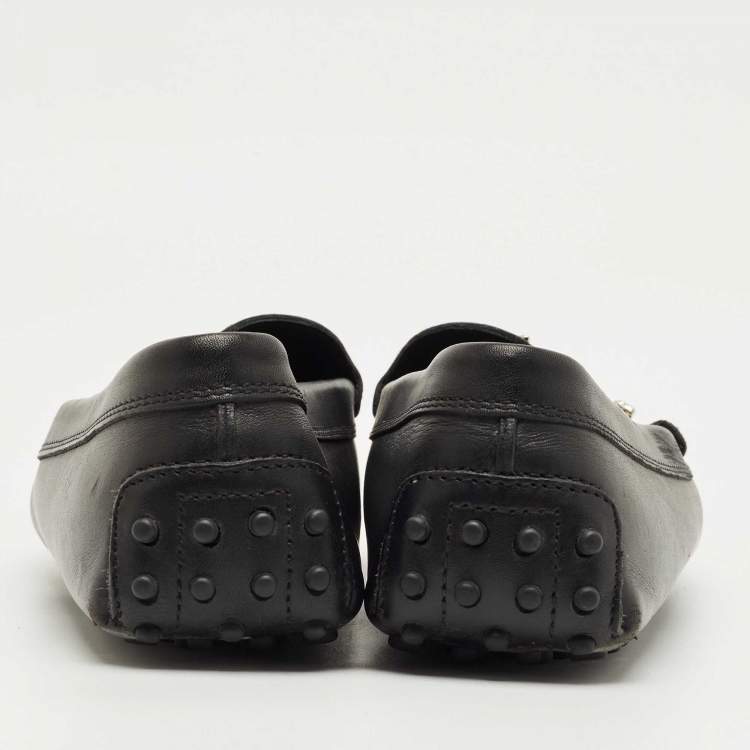 Pre Owned Tod's Black Leather Embellished Driving Slip On Loafers Size 39