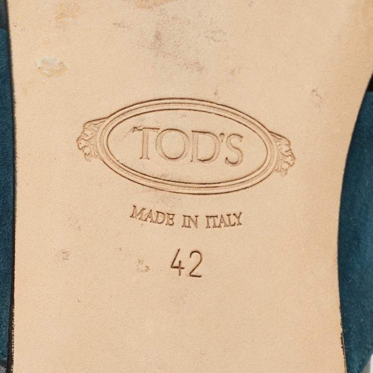 Pre Owned Tod's Teal Blue/Navy Blue Suede Open Toe Flat Size 42