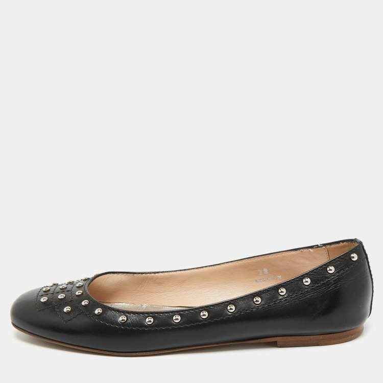 Pre Owned Tod's Black Leather Studded Ballet Flats Size 38