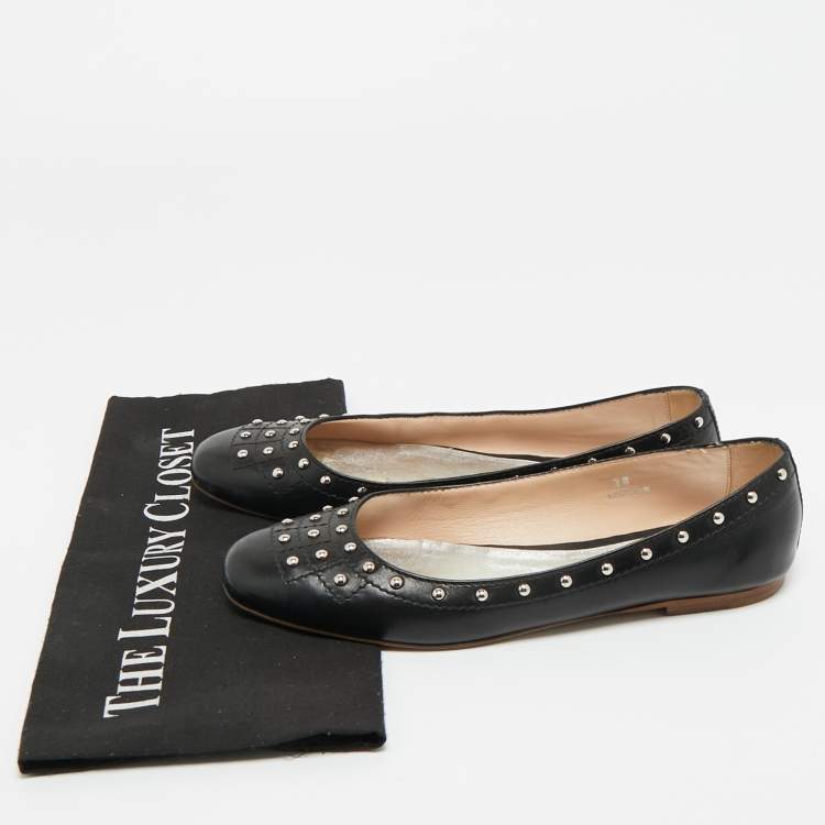 Pre Owned Tod's Black Leather Studded Ballet Flats Size 38
