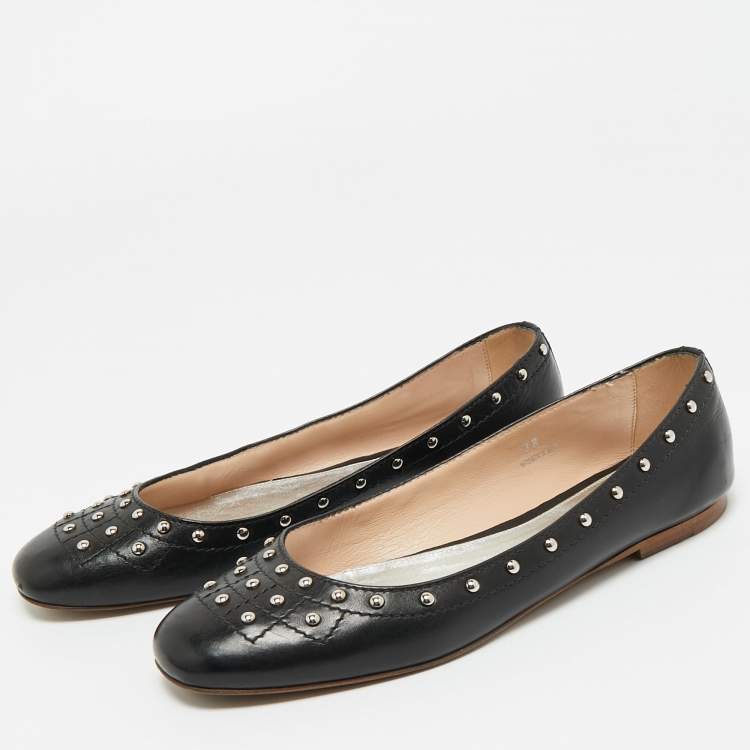 Pre Owned Tod's Black Leather Studded Ballet Flats Size 38
