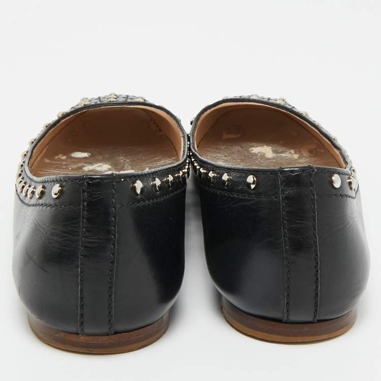 Pre Owned Tod's Black Leather Studded Ballet Flats Size 38