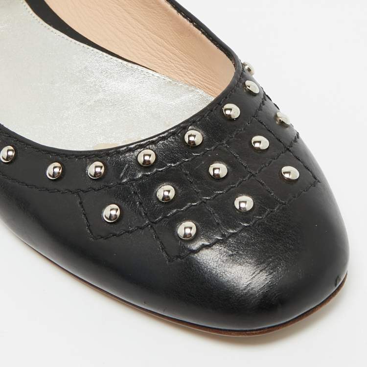 Pre Owned Tod's Black Leather Studded Ballet Flats Size 38