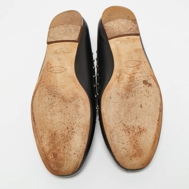 Pre Owned Tod's Black Leather Studded Ballet Flats Size 38