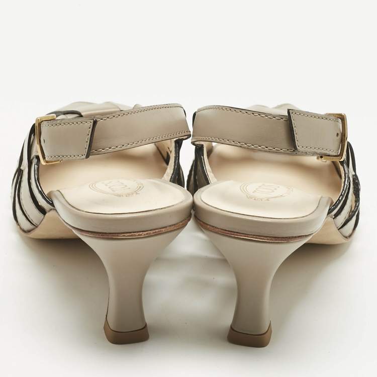 Pre Owned Tod's Grey Leather Cut Out Slingback Pumps Size 37
