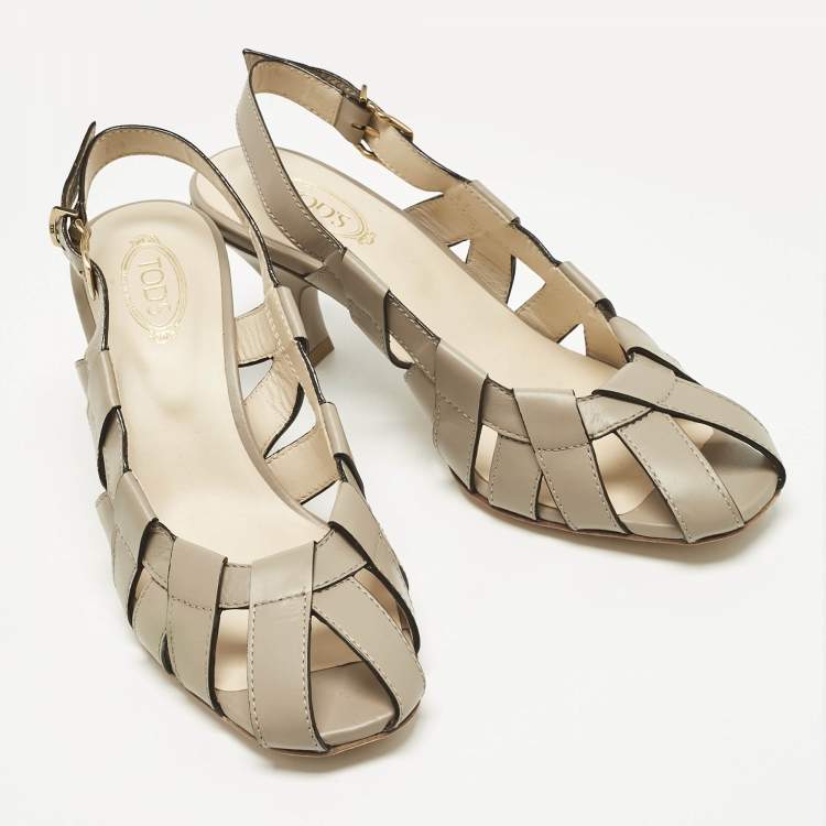 Pre Owned Tod's Grey Leather Cut Out Slingback Pumps Size 37