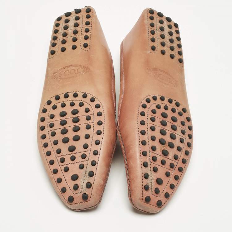 Pre Owned Tod's Beige Leather Slip On Penny Loafers Size 39.5