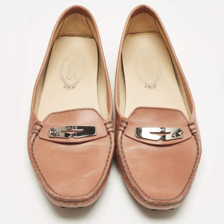 Pre Owned Tod's Beige Leather Slip On Penny Loafers Size 39.5
