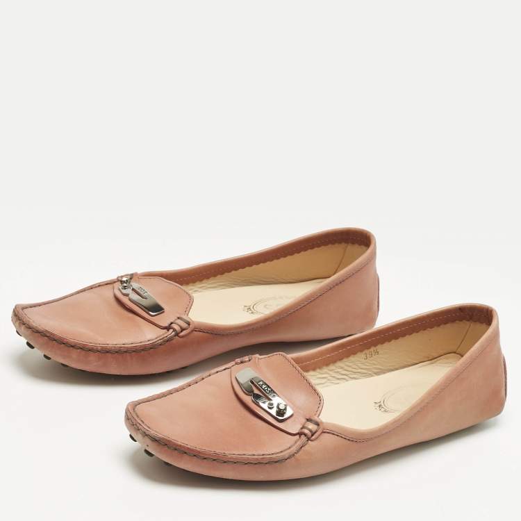 Pre Owned Tod's Beige Leather Slip On Penny Loafers Size 39.5