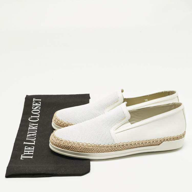 Pre Owned Tod's Grey/White Leather Francesina Espadrille Sneakers Size 36