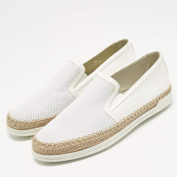 Pre Owned Tod's Grey/White Leather Francesina Espadrille Sneakers Size 36