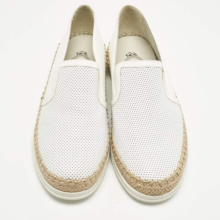 Pre Owned Tod's Grey/White Leather Francesina Espadrille Sneakers Size 36