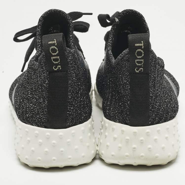 Pre Owned Tod's Metallic Black Lurex Fabric and Suede T Print Sneakers Size 40