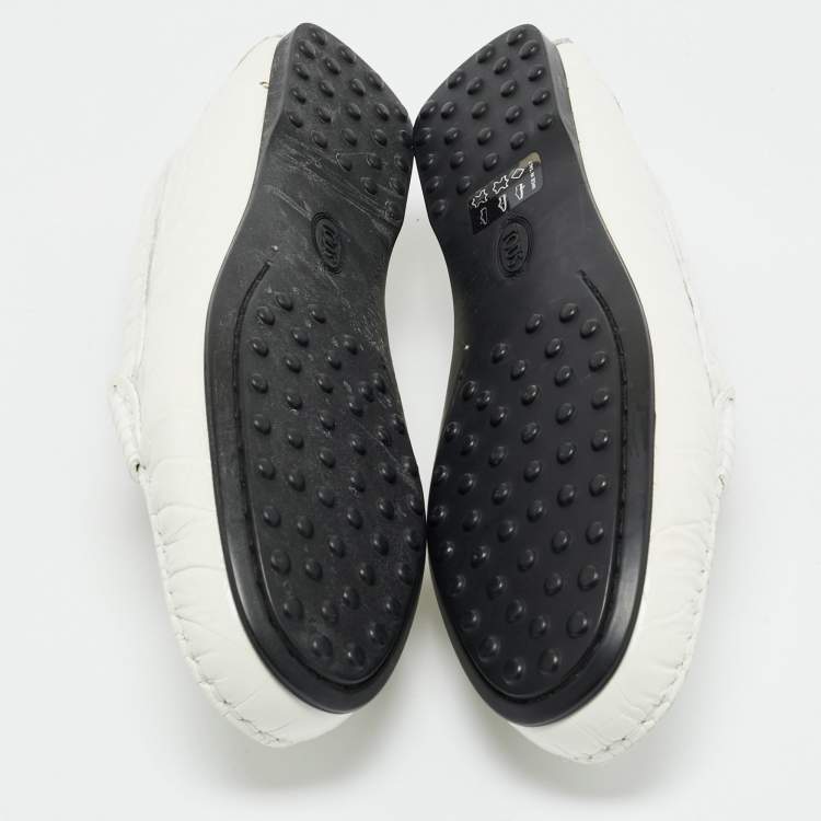 Pre Owned Tod's Croc Embossed Leather Bow Slip On Loafers Size 37.5