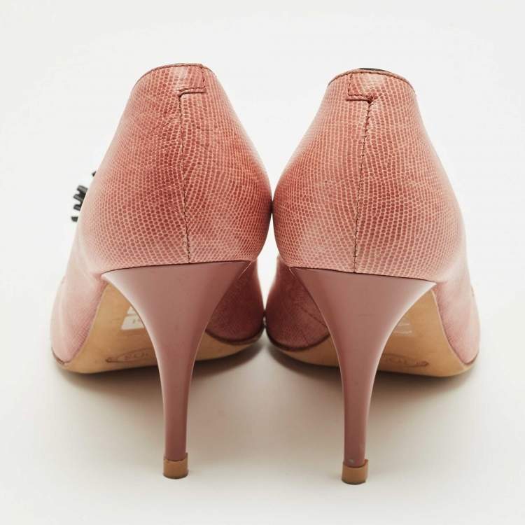 Pre Owned Tod's Pink Lizard Embossed Leather Peep Toe Pumps Size 38