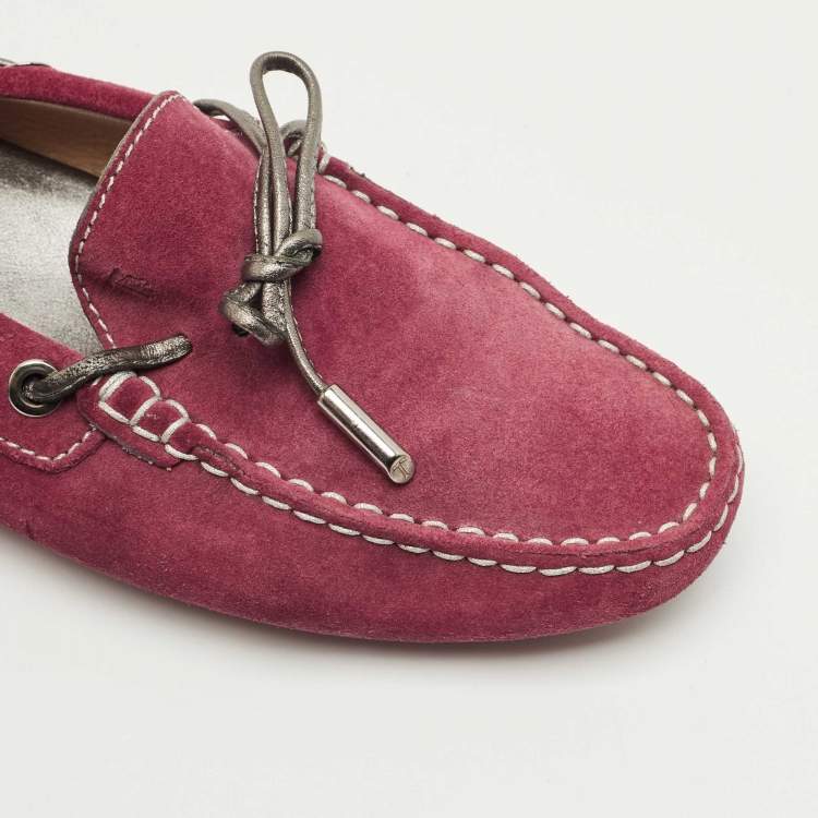 Pre Owned Tod's Purple Suede Gommino Driving Loafers Size 37.5