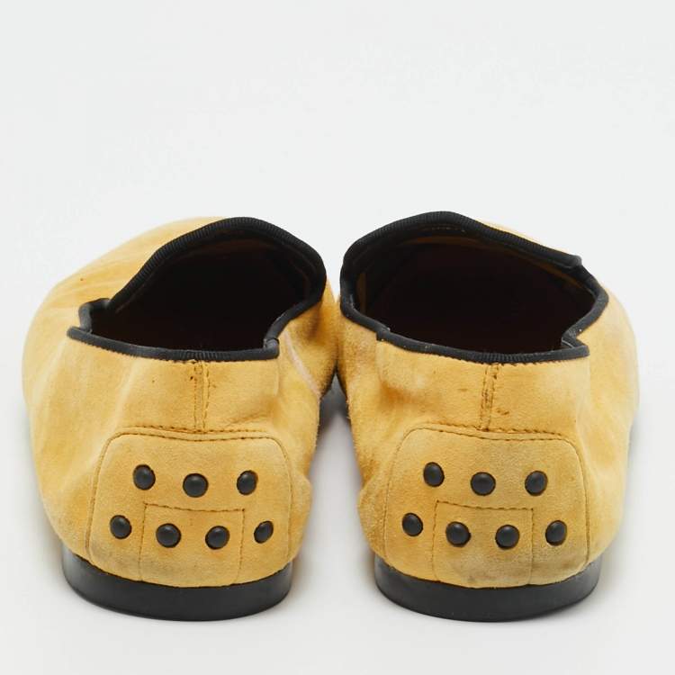 Pre Owned Tod's Yellow Suede Smoking Slippers Size 37.5