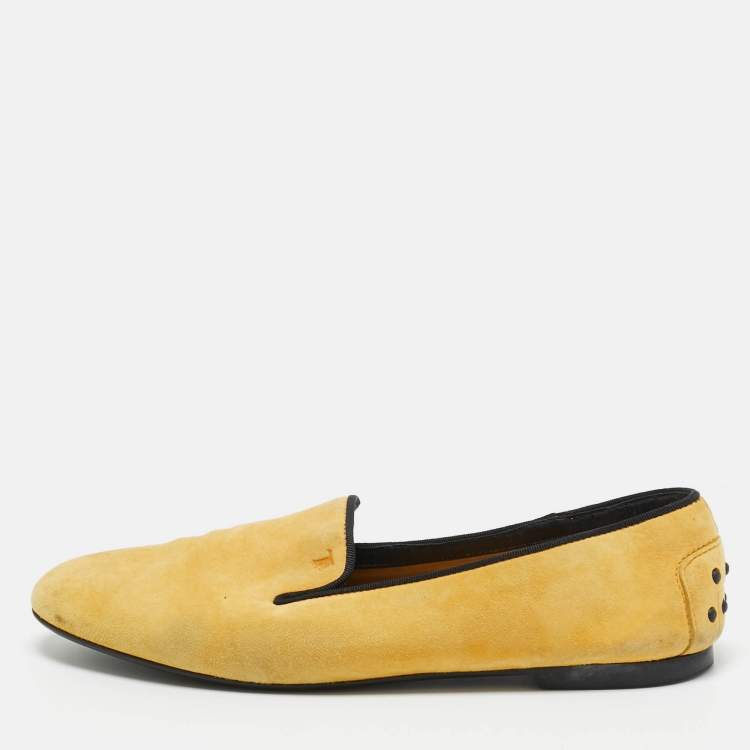 Pre Owned Tod's Yellow Suede Smoking Slippers Size 37.5
