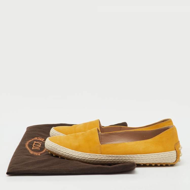 Pre Owned Tod's Mustard Yellow Nubuck Leather Skate Espadrille Flats Size 38