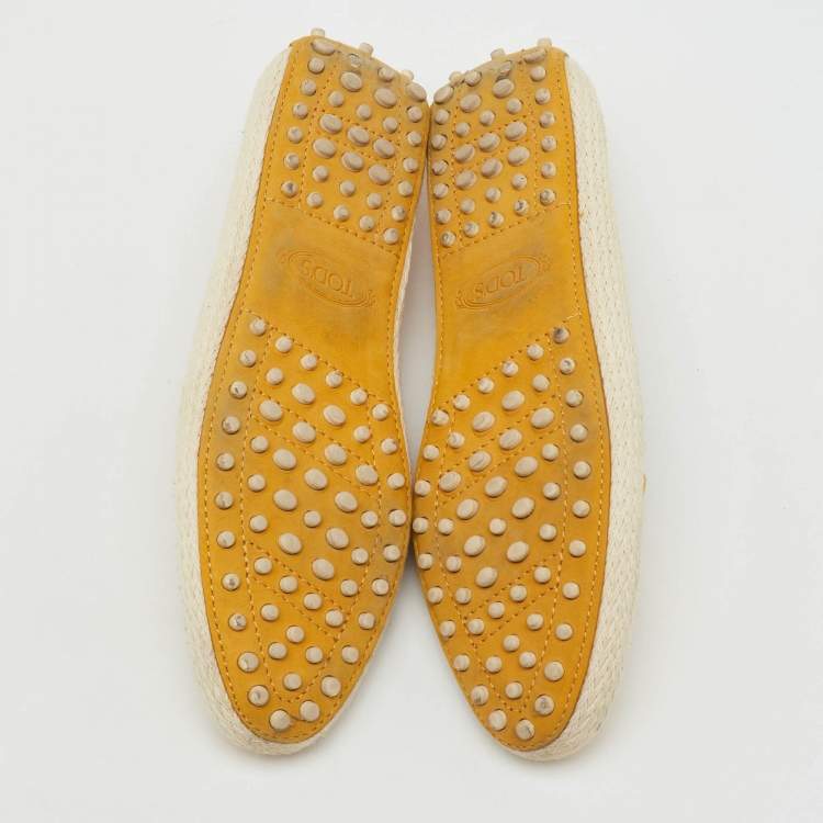 Pre Owned Tod's Mustard Yellow Nubuck Leather Skate Espadrille Flats Size 38