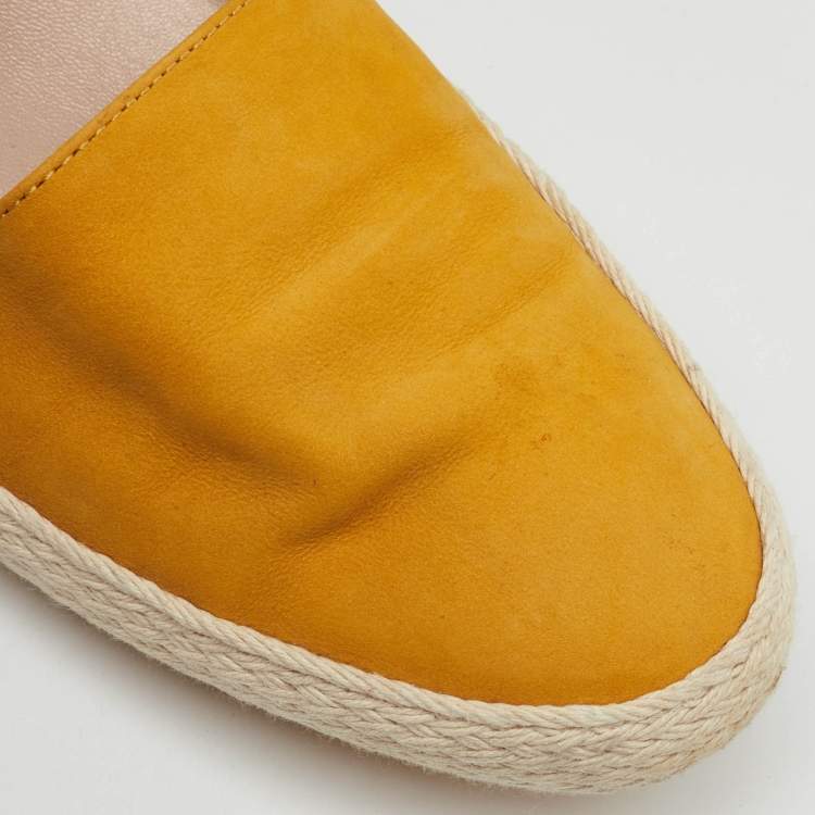 Pre Owned Tod's Mustard Yellow Nubuck Leather Skate Espadrille Flats Size 38