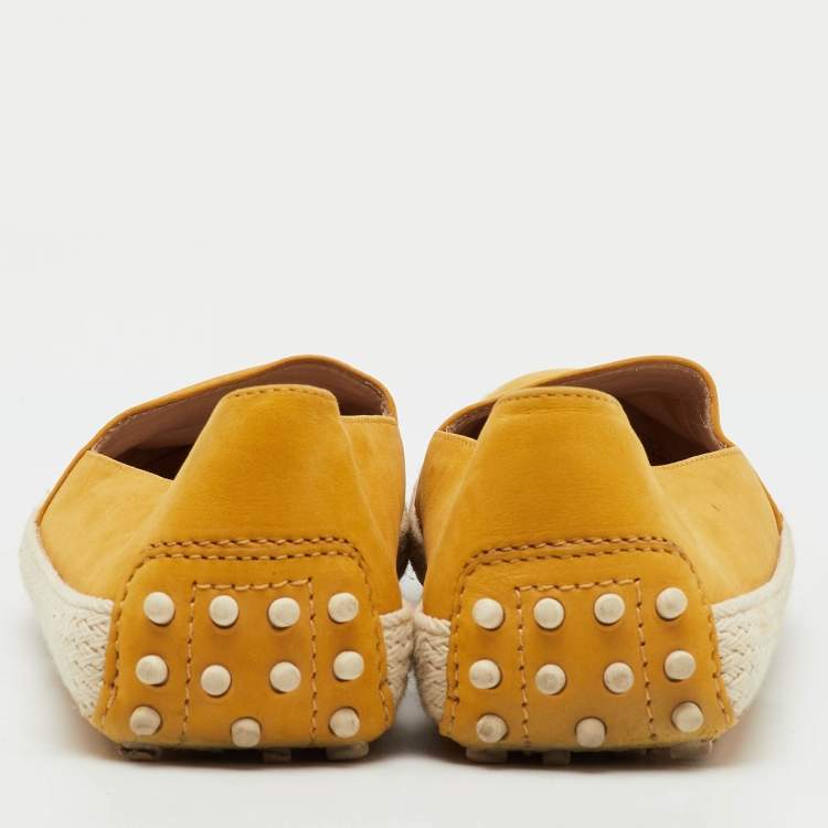 Pre Owned Tod's Mustard Yellow Nubuck Leather Skate Espadrille Flats Size 38