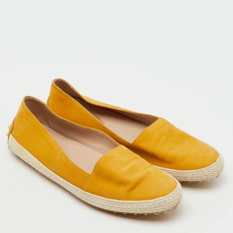 Pre Owned Tod's Mustard Yellow Nubuck Leather Skate Espadrille Flats Size 38