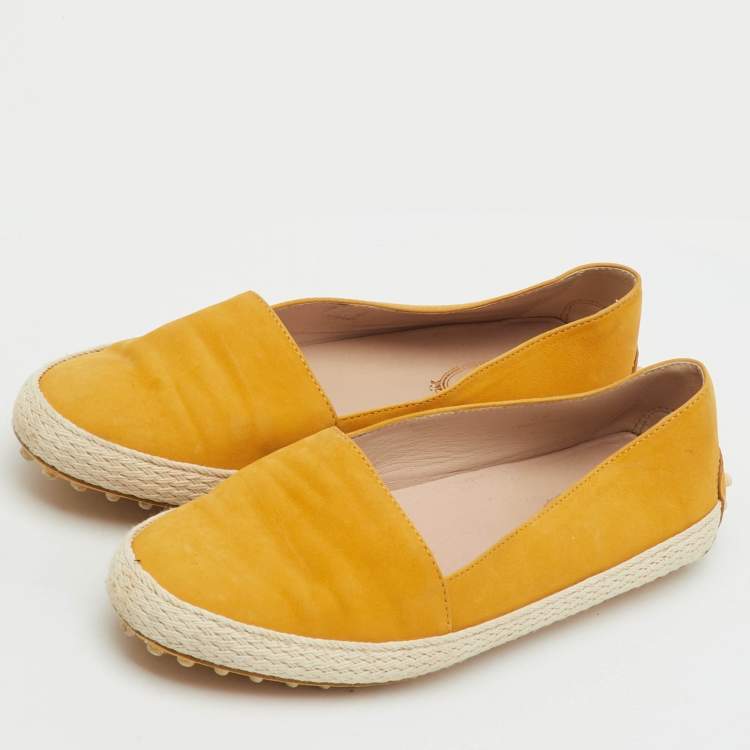 Pre Owned Tod's Mustard Yellow Nubuck Leather Skate Espadrille Flats Size 38