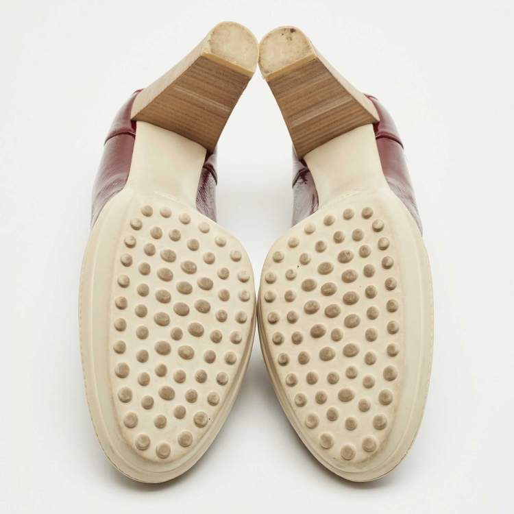 Pre Owned Tod's Burgundy Patent Leather Block Heel Pumps Size 39.5