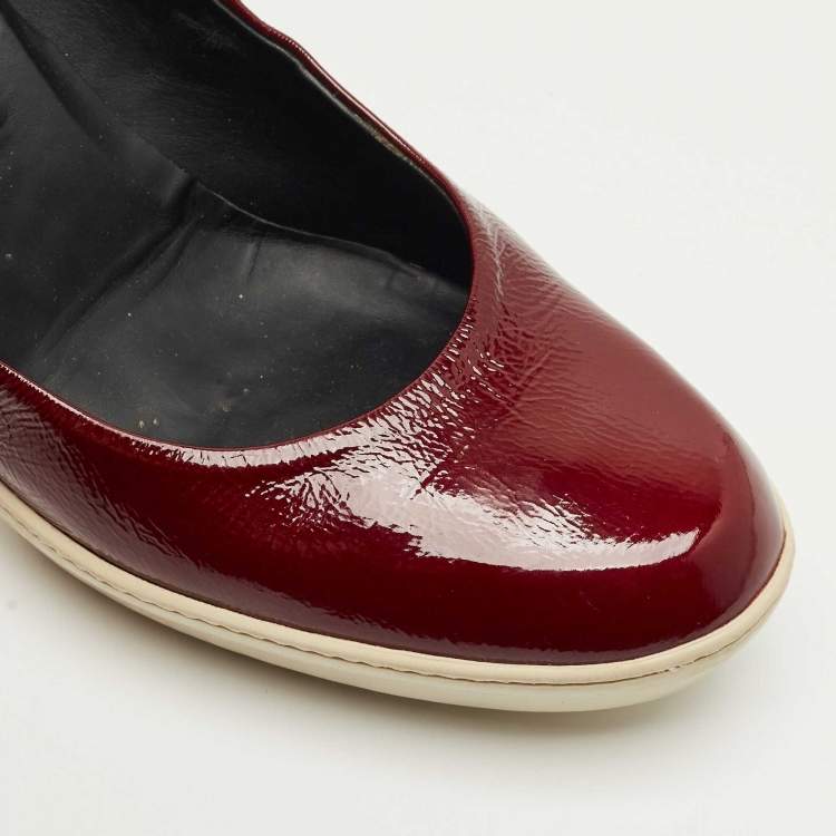 Pre Owned Tod's Burgundy Patent Leather Block Heel Pumps Size 39.5