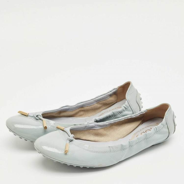 Pre Owned Tod's Grey Patent Scrunch Ballerina Flats Size 39
