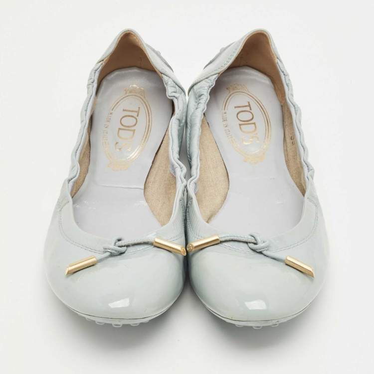 Pre Owned Tod's Grey Patent Scrunch Ballerina Flats Size 39