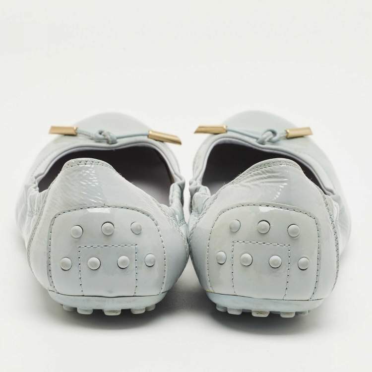 Pre Owned Tod's Grey Patent Scrunch Ballerina Flats Size 39