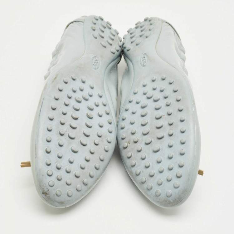 Pre Owned Tod's Grey Patent Scrunch Ballerina Flats Size 39