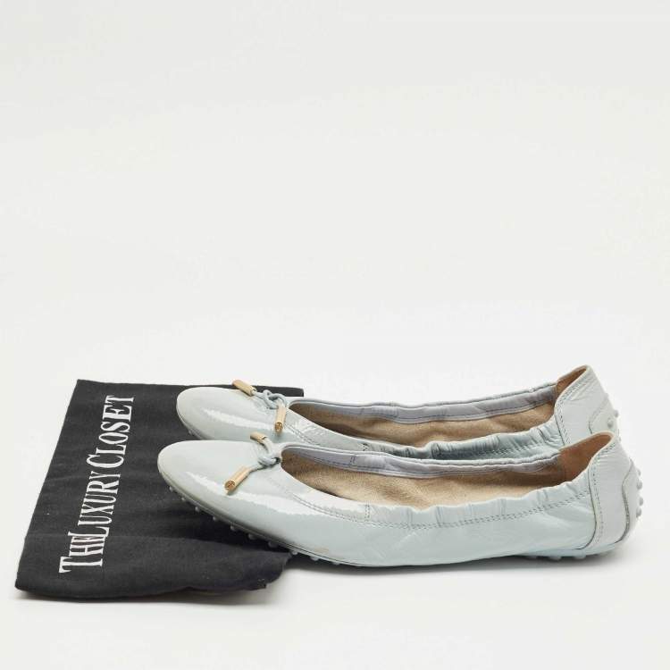 Pre Owned Tod's Grey Patent Scrunch Ballerina Flats Size 39