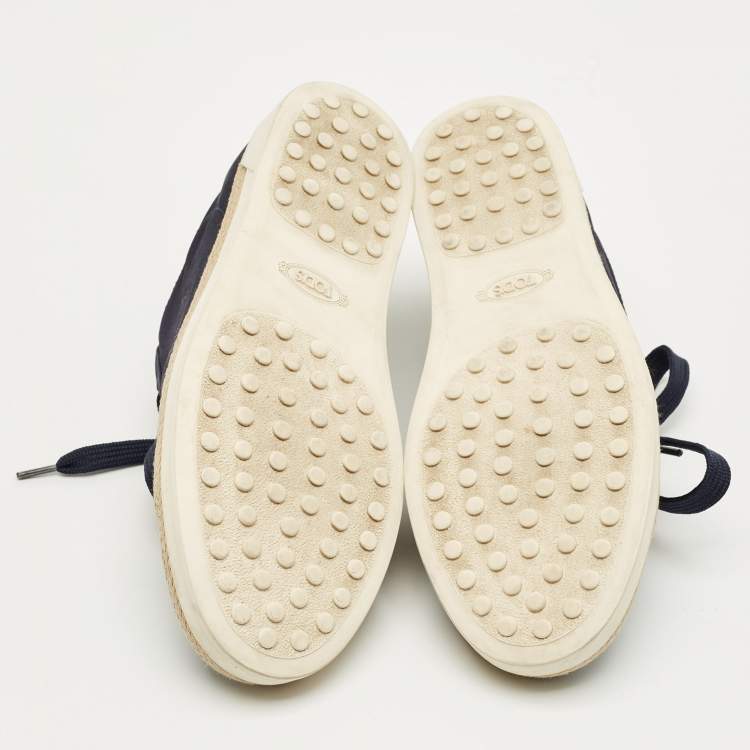 مملوكة مسبقًا Tod's Navy Blue Nubuck Leather and Patent Leather Lace Up Sneakers Size 36