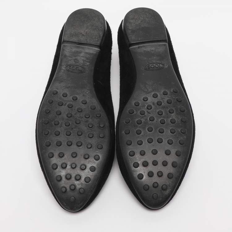 Pre Owned Tod's Black Leopard Print Calf Hair and Suede Bow Ballet Flats Size 36