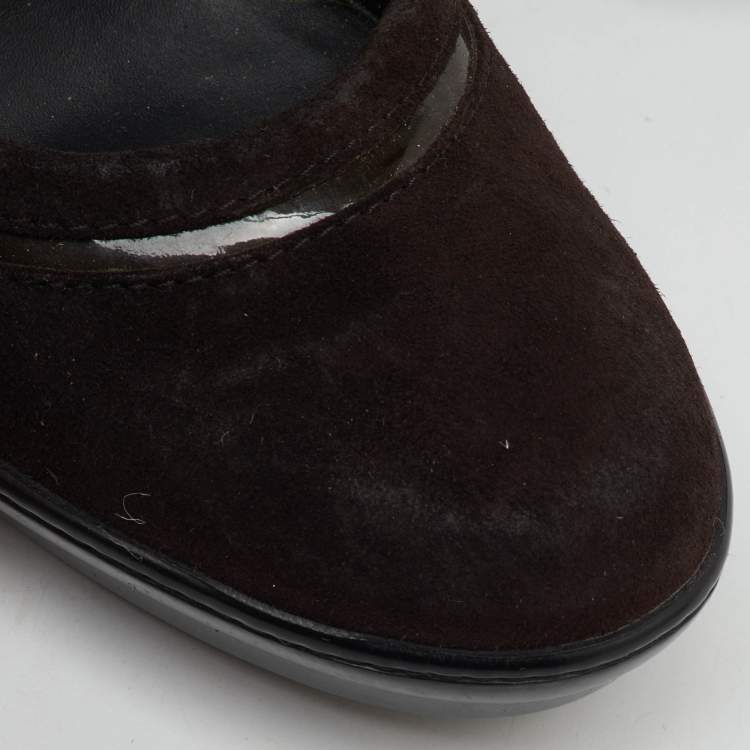 Pre Owned Tod's Dark Brown Suede Round Toe Platform Pumps Size 38