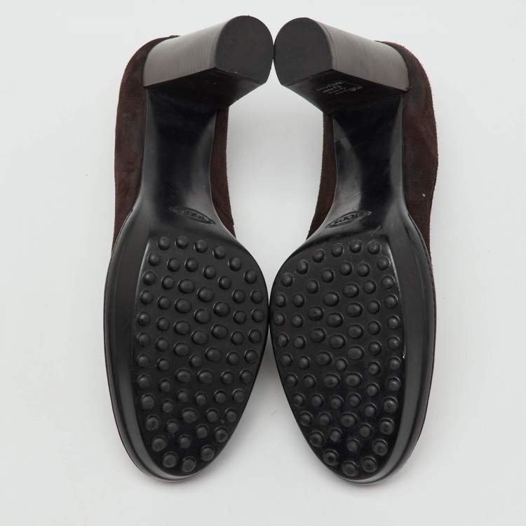 Pre Owned Tod's Dark Brown Suede Round Toe Platform Pumps Size 38