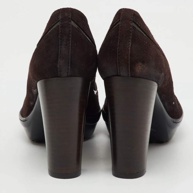 Pre Owned Tod's Dark Brown Suede Round Toe Platform Pumps Size 38