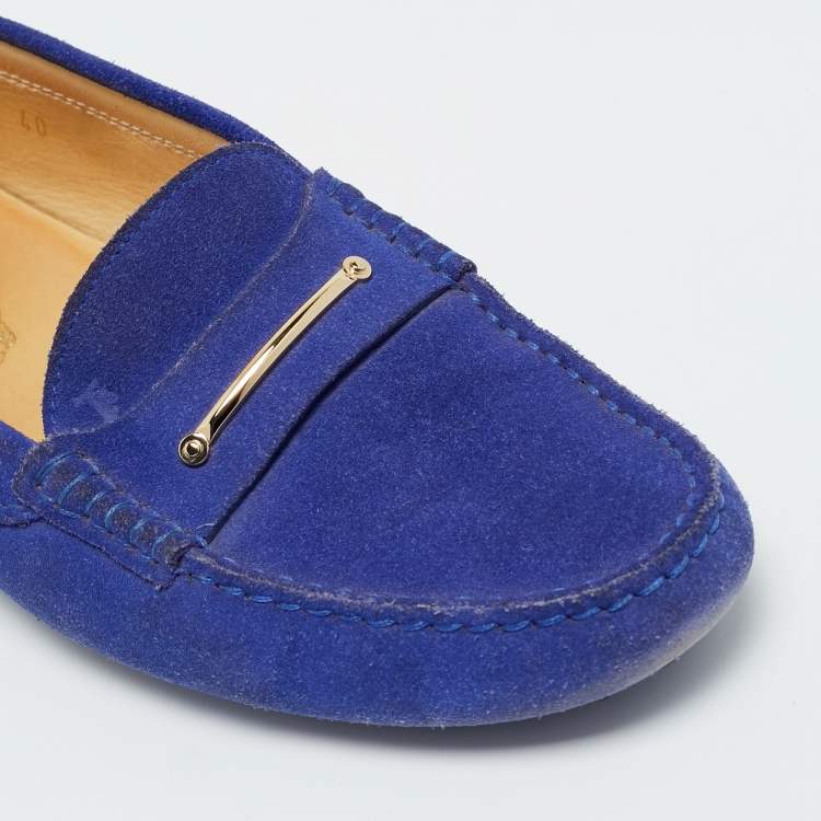 Pre Owned Tod's Blue Suede Slip On Loafers Size 40