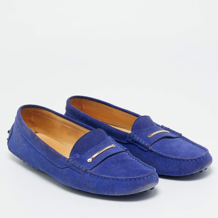 Pre Owned Tod's Blue Suede Slip On Loafers Size 40