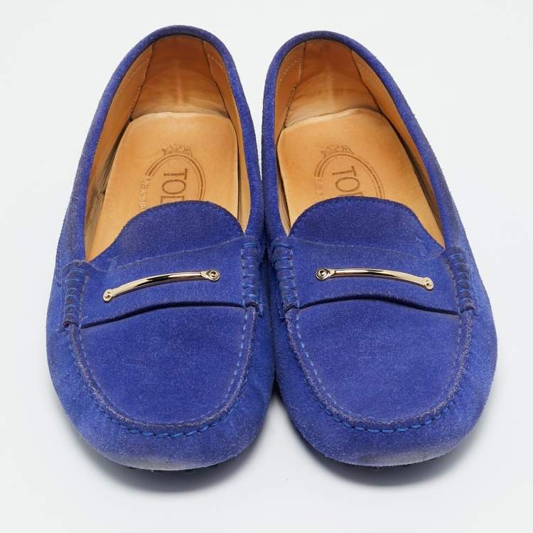 Pre Owned Tod's Blue Suede Slip On Loafers Size 40