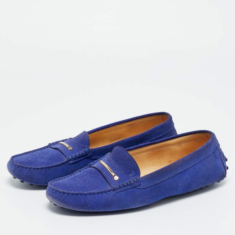 Pre Owned Tod's Blue Suede Slip On Loafers Size 40