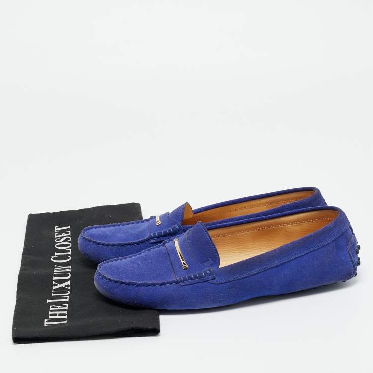 Pre Owned Tod's Blue Suede Slip On Loafers Size 40