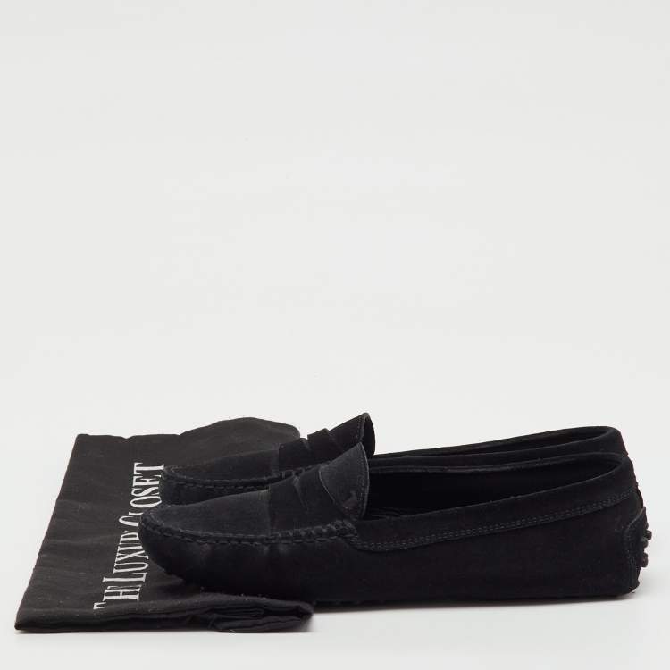 Pre Owned Tod's Black Suede Gommino Slip On Loafers Size 37