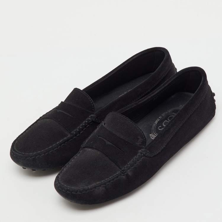 Pre Owned Tod's Black Suede Gommino Slip On Loafers Size 37