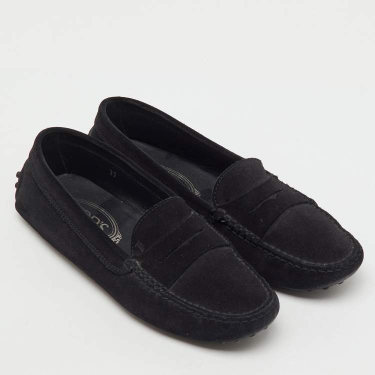Pre Owned Tod's Black Suede Gommino Slip On Loafers Size 37