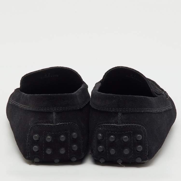 Pre Owned Tod's Black Suede Gommino Slip On Loafers Size 37