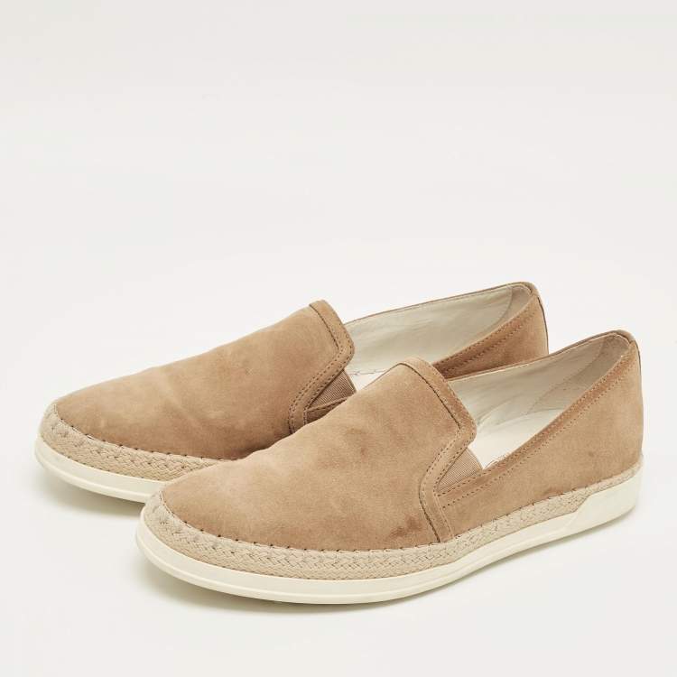 Pre Owned Tod's Brown Suede Slip On Espadrille Sneakers Size 39